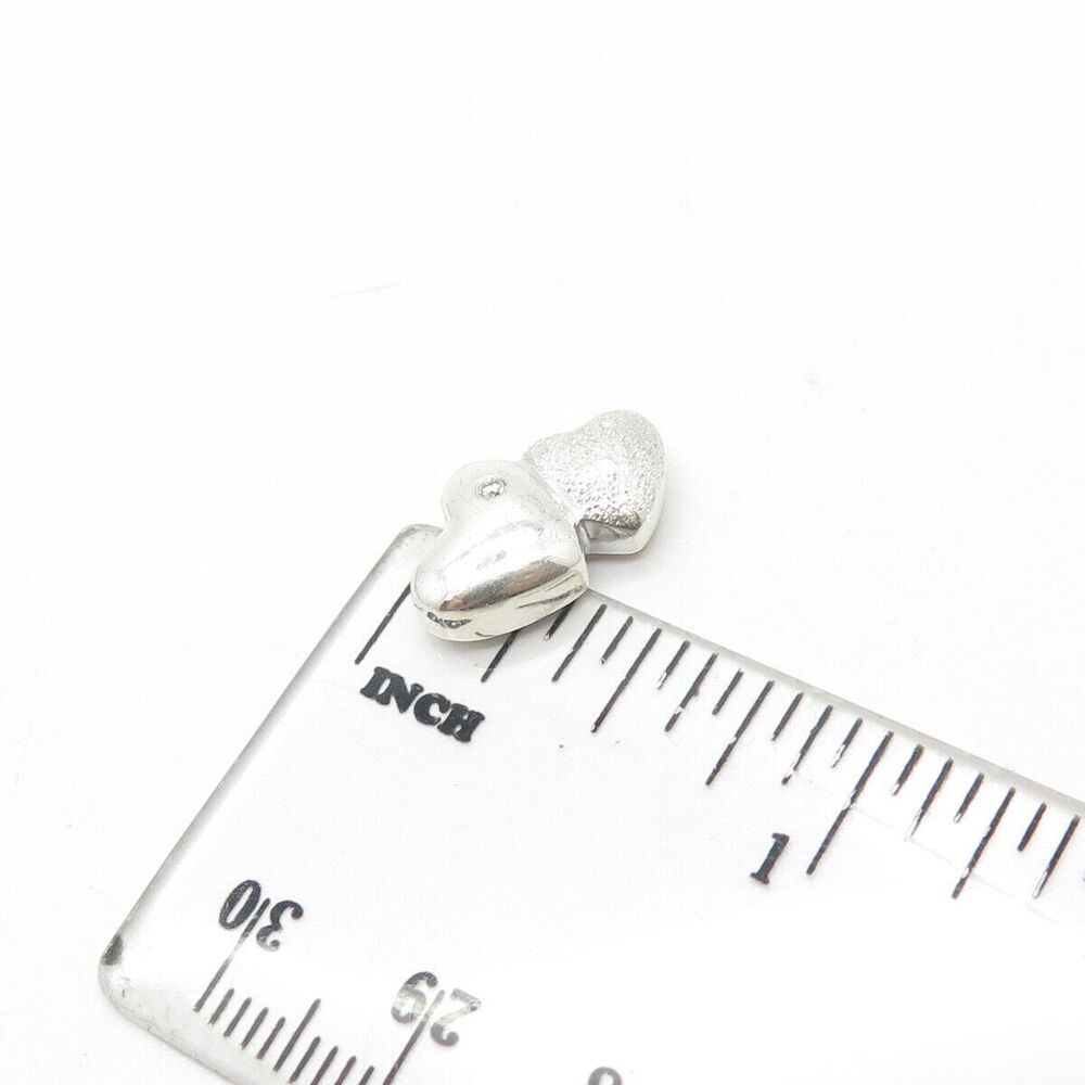 925 Sterling Silver Real Diamond Accent Heart Couple Slide Pendant - Picture 3 of 9